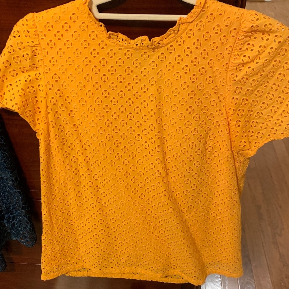 J. Crew Vibrant Orange Eyelet Blouse